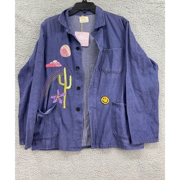 All The Wolves Desert Trip Jacket One Size Embroidered Slouchy Blue Jacket - Picture 3 of 9